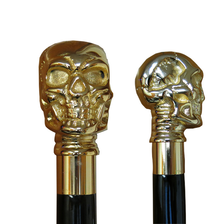 40114G Gold Skull Brass Walking Stick - Click Image to Close